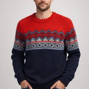 Brooks Brothers Red Fleece Red & Navy fair isle 100% wool sweater XXL